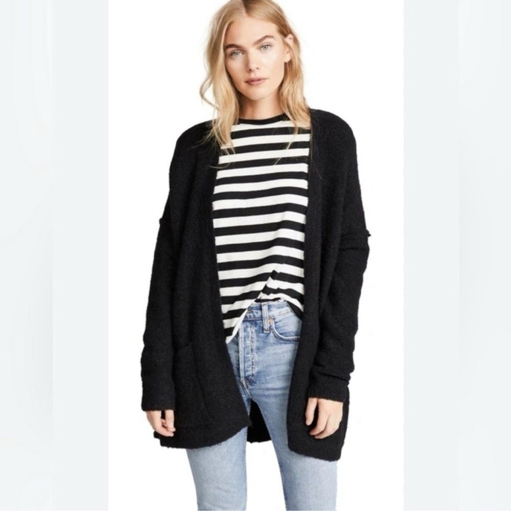 Free People Black Wool Mohair Blend Chunky Open Cardigan